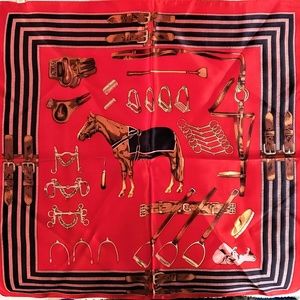 Hermes Red/Black Equestrian equipment scarf w/box